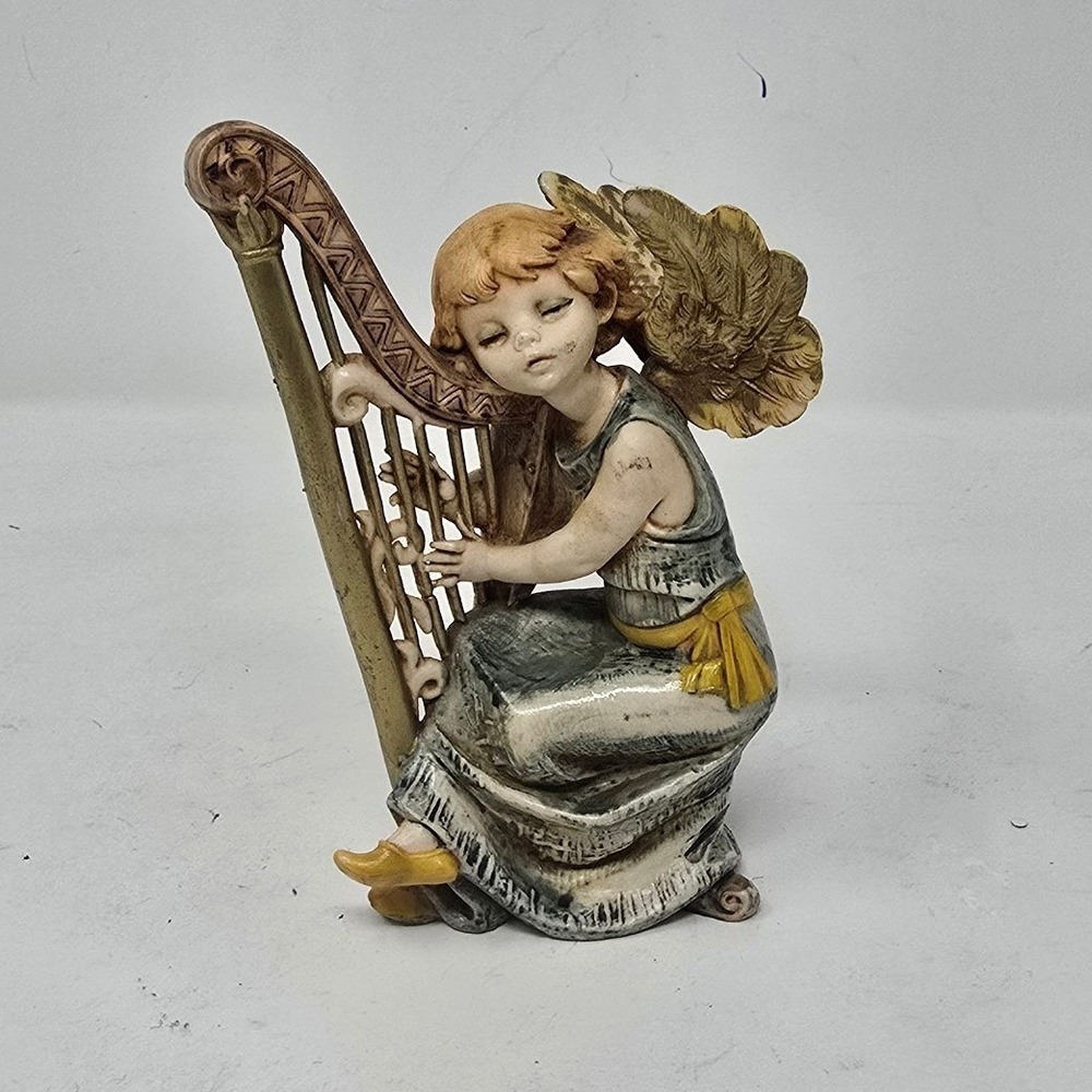 Vtg‎ Fontanini angel figurine w/harp Depose Italy #361 whimsical cottagecore